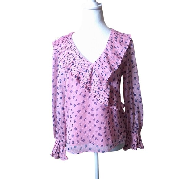 & Other Stories Tops - Paris Atelier & Other Stories Women's Size 4 Pink Ruffle Swiss Dot Floral Blouse